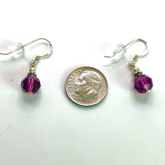 AMV Sterling 925 silver & Amethyst Crystal Dangles - Picture 6 of 7